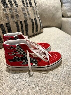 Vans Kids Red Checkerboard Flame High-Top Sneakers